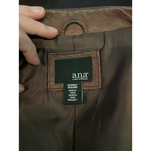 A.n.a Leather Jacket Womens Medium Brown Genuine Leather Zip Front Moto - Picture 13 of 15